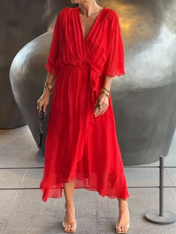 V neck Chiffon Long Dresses with Straps Dusk