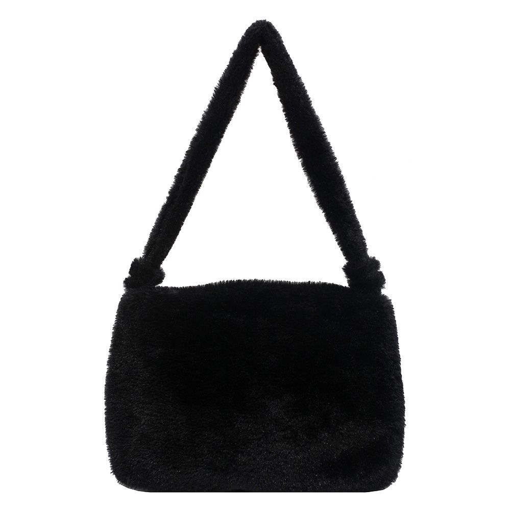 

Portable Solid Color Underarm Bag Tote Women Street Plush Shoulder Handbags, Black, 501 Original