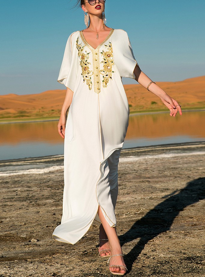 Women's Lace and Gold Floral Embroidered Tiled Dress | Oxredo Shop Ramadan Sale