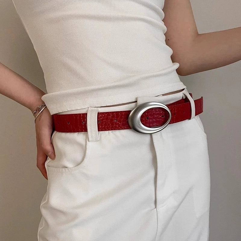 Vintage Style Streetwear Solid Color Pu Leather Alloy Women's Leather Belts4