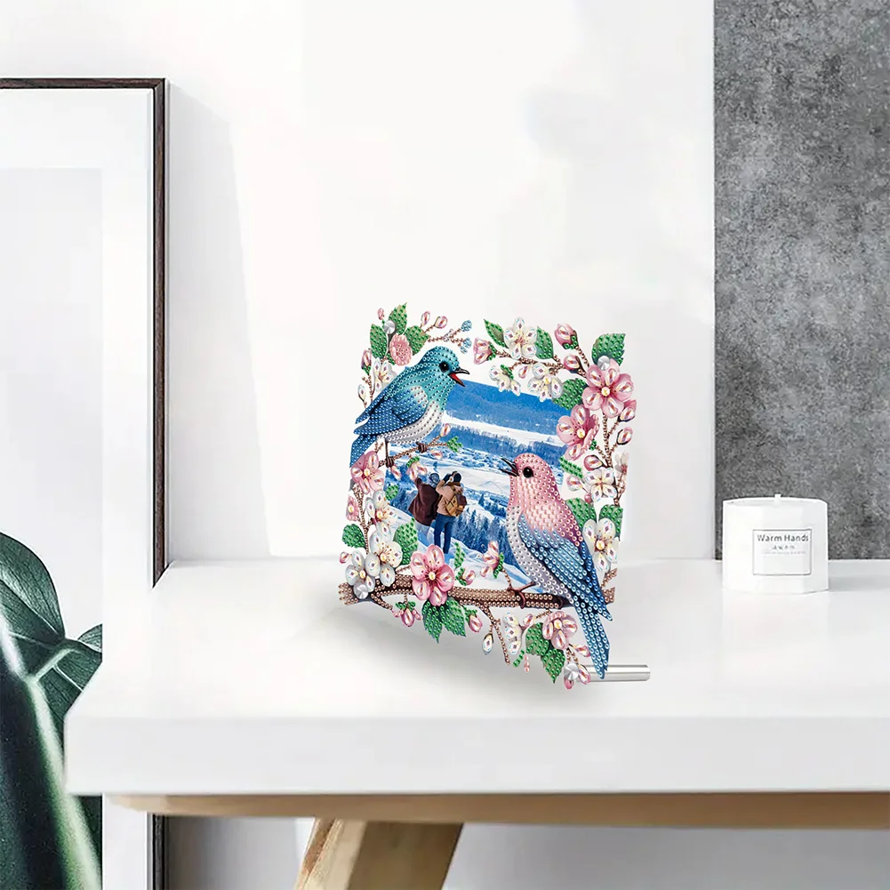 5D DIY Flower Bird Acrylic Special Shape Rhinestone Tabletop Photo Frame Kit