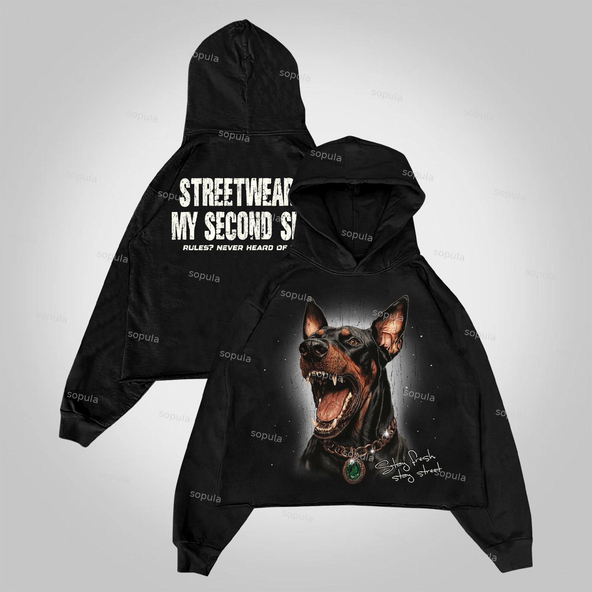 Sopula Vintage Street Doberman Graphic Cropped Hoodie - SOPULA