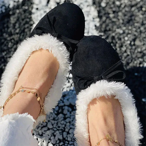 Women's Cozy Faux Suede Furry Flats