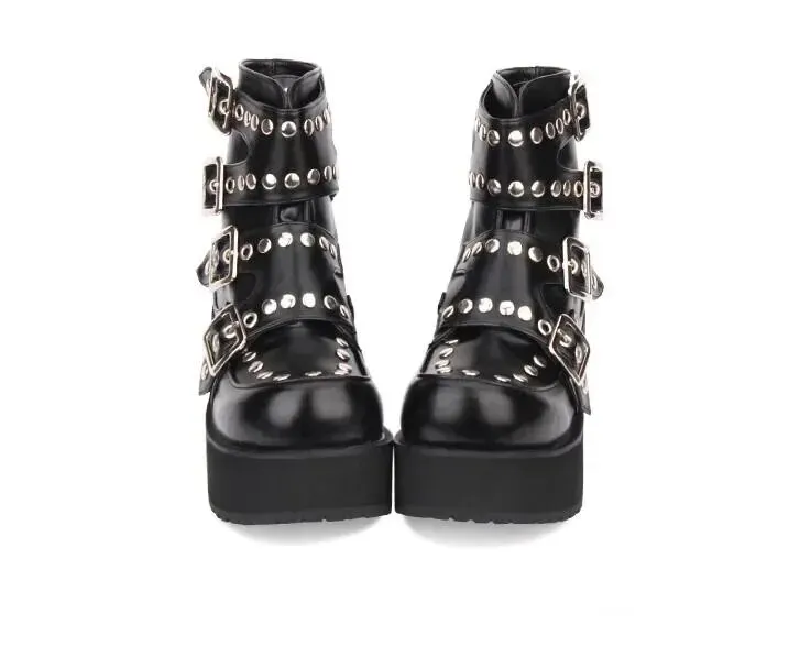 VCshoes Mori Girl Women Motorcycle Punk Shoes Lady High Heels Lolita Ankle Boots Woman Princess Dress Pumps 8cm