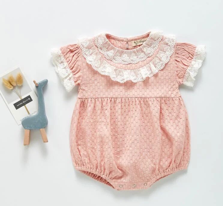 Summer 2021 Baby Kids Rompers Short Sleeve Embroidery Flower Cute Creeper Baby Girl's Bodysuit Outfits