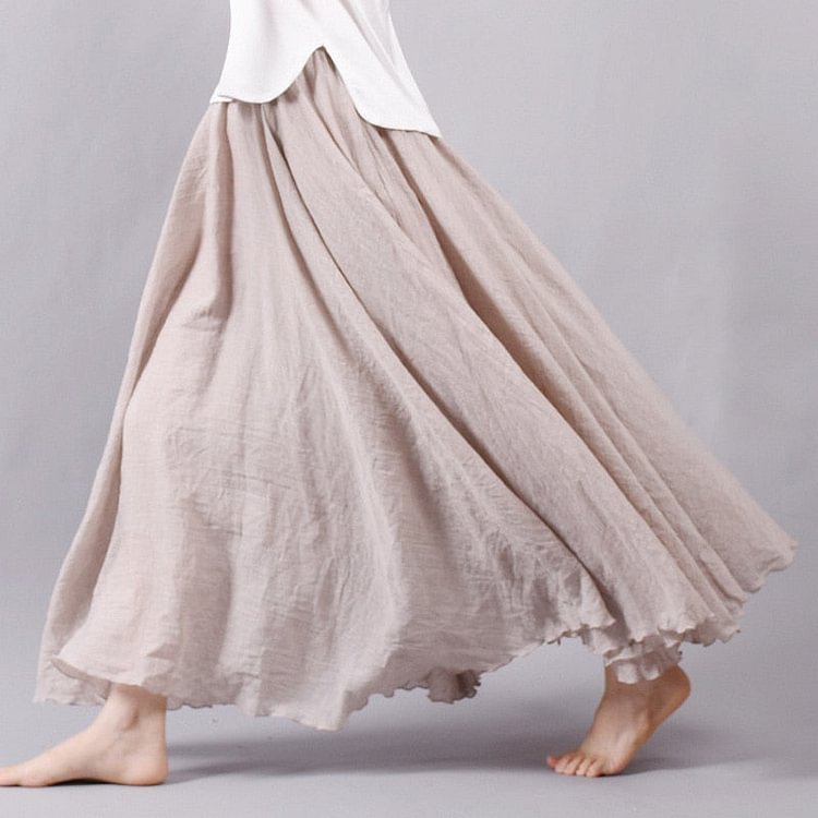 2022 Women Linen Cotton Long Skirts Elastic Waist Pleated Maxi Skirts Beach Boho Vintage Summer Skirts Faldas Saia - BlackFridayBuys