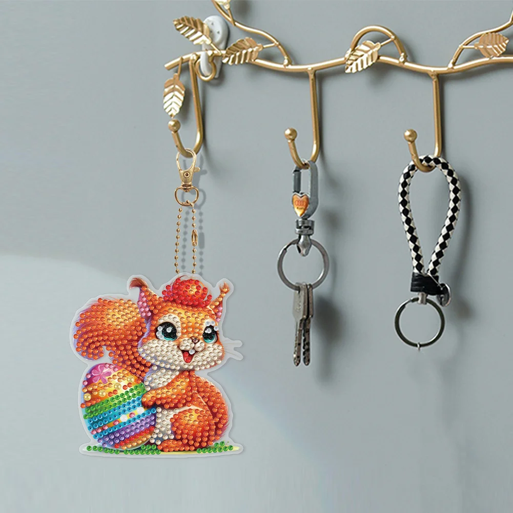 6Pcs Double Sided Special Shape Easter Animals Diamond Painting Art Keyring