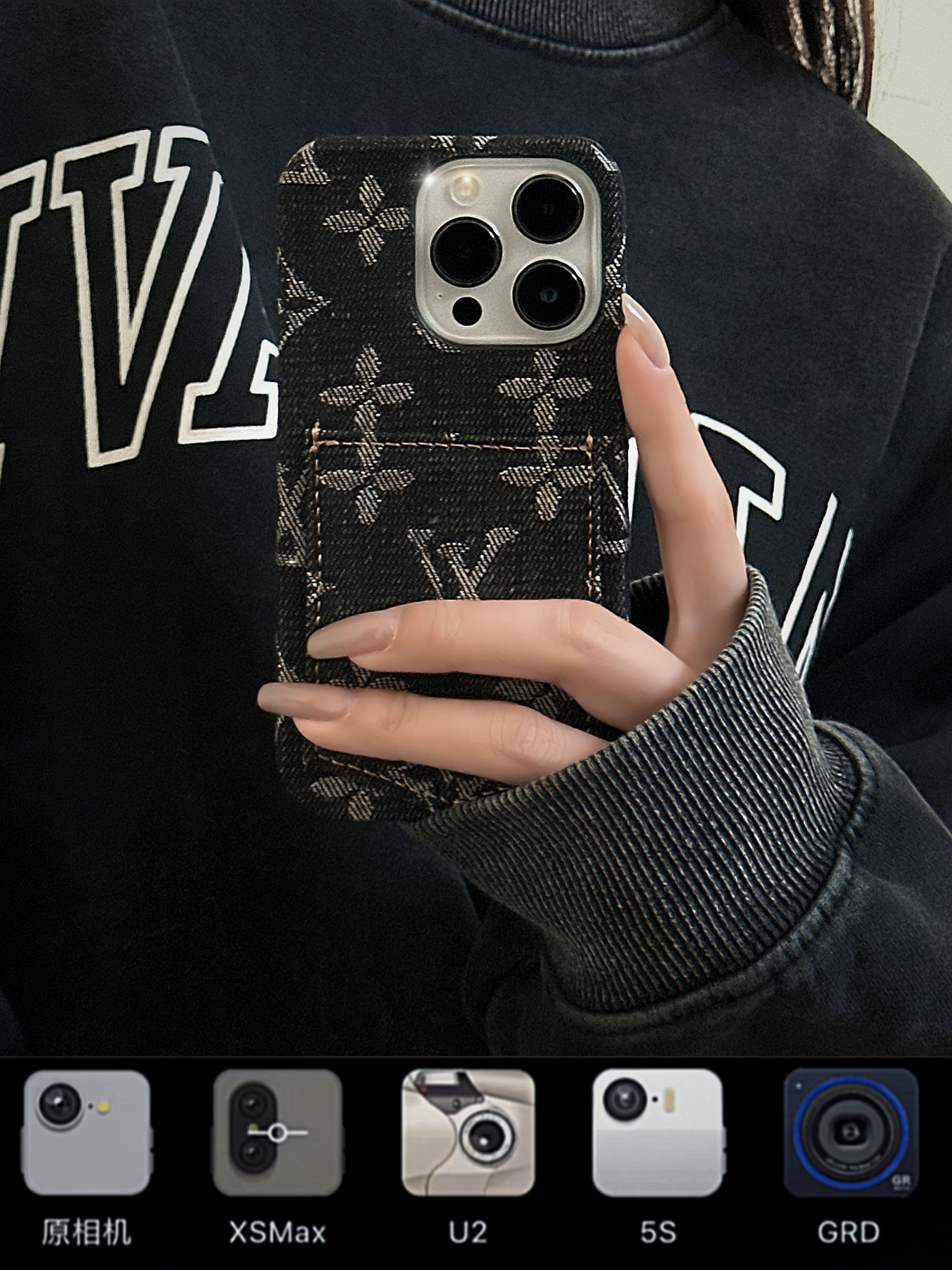 Denim Canvas LV Back Card Slot Apple iPhone Case