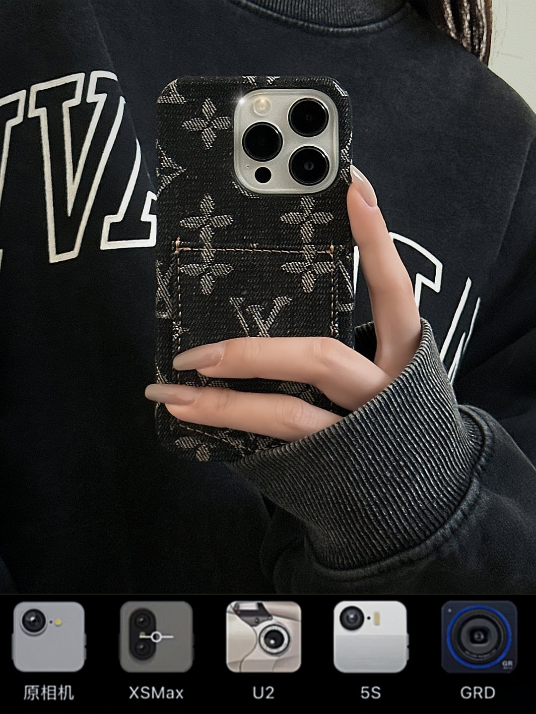 Denim Canvas LV Back Card Slot Apple iPhone Case