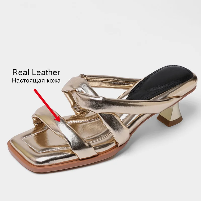 yyvonne Size 33-40 Women Sandals Real Leather High Heels Slippers Summer Shoes For Women Soft 2023 Fashion Party Heeled Slides