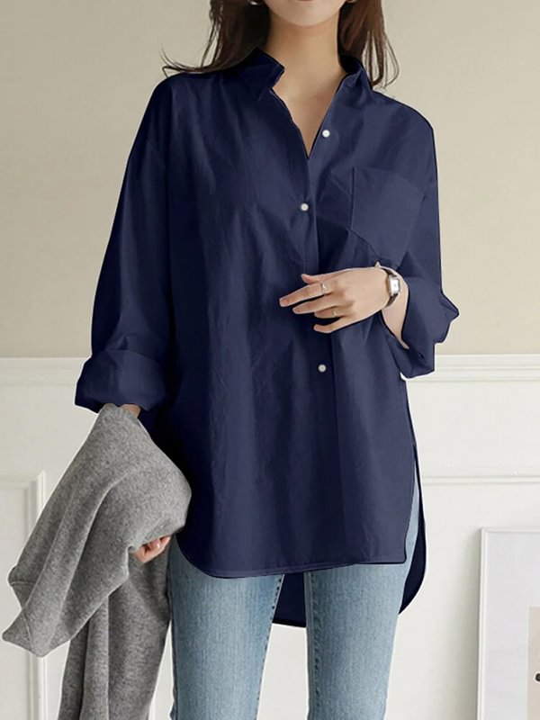 Simple Split-Joint Solid Color Split-Side Blouse