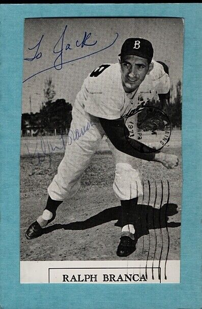 RALPH BRANCA-BROOKLYN DODGERS VINTAGE AUTOGRAPHED POSTCARD Photo Poster painting-(d.2016)