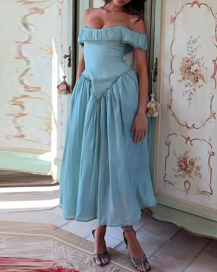 One shoulder sleeveless waist solid color dress
