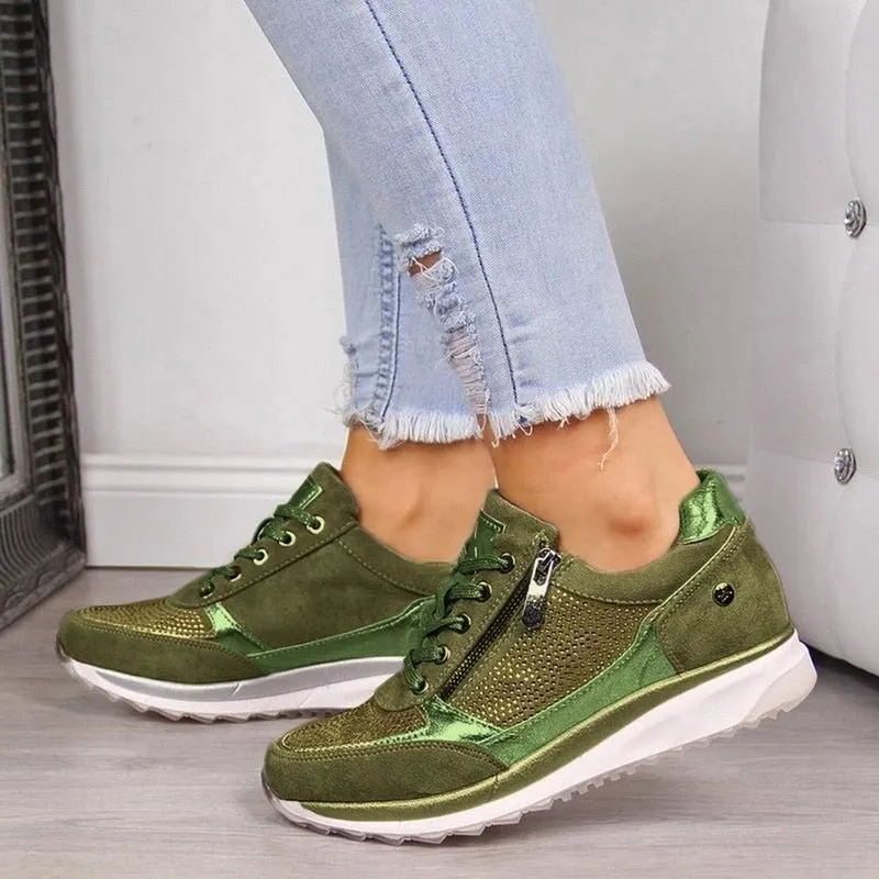 Summer Thick Bottom Sneakers For Women Wedge Sneakers Breathable Light Weight Sequined Shake Vulcanized Shoes Fashion Girls 2021