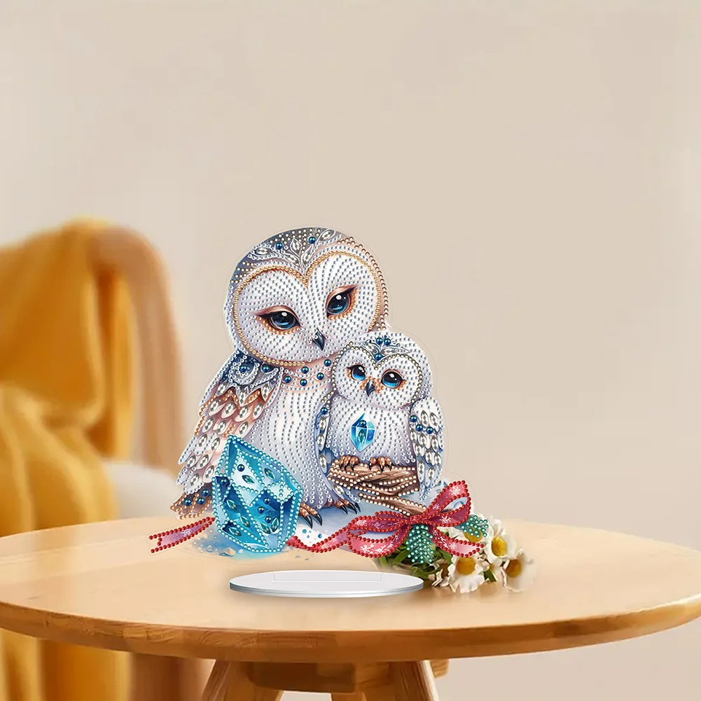 DIY Winter Owl Acrylic Single Sided Diamond Painting Desktop Ornaments Kit for Office Desktop Decor