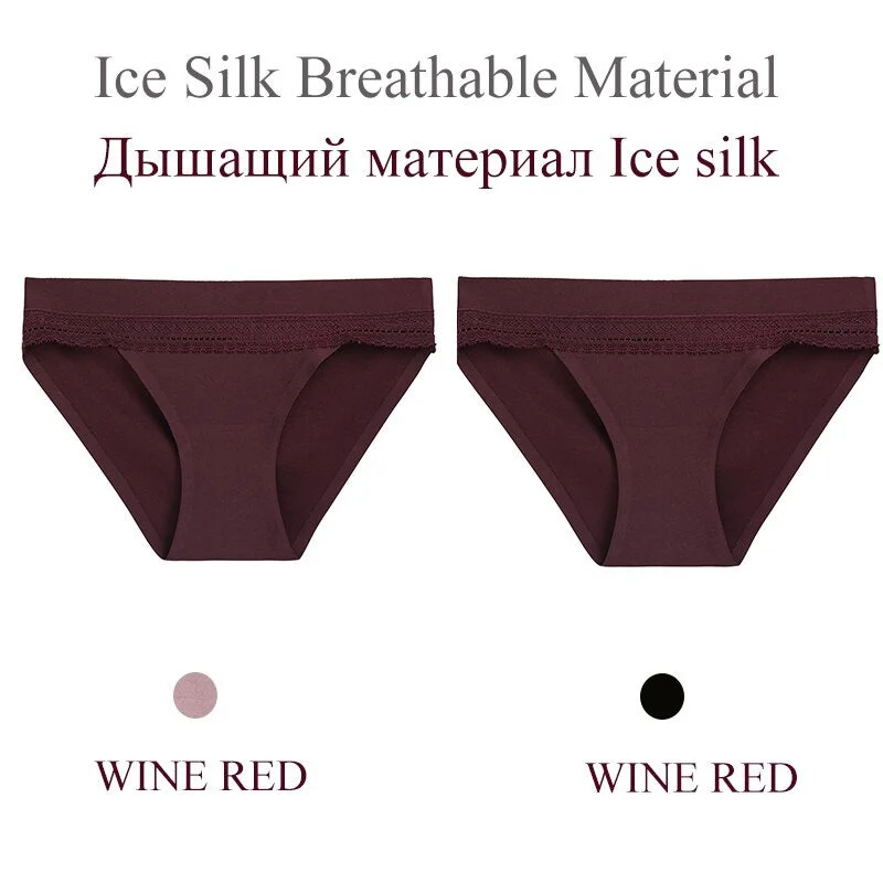 FINETOO 2PCS/Set Woman Lace Sexy Panties Ice Silk Women Underwear Seamless Low-Rise Lingerie Female Breathable Girls Panty 2021