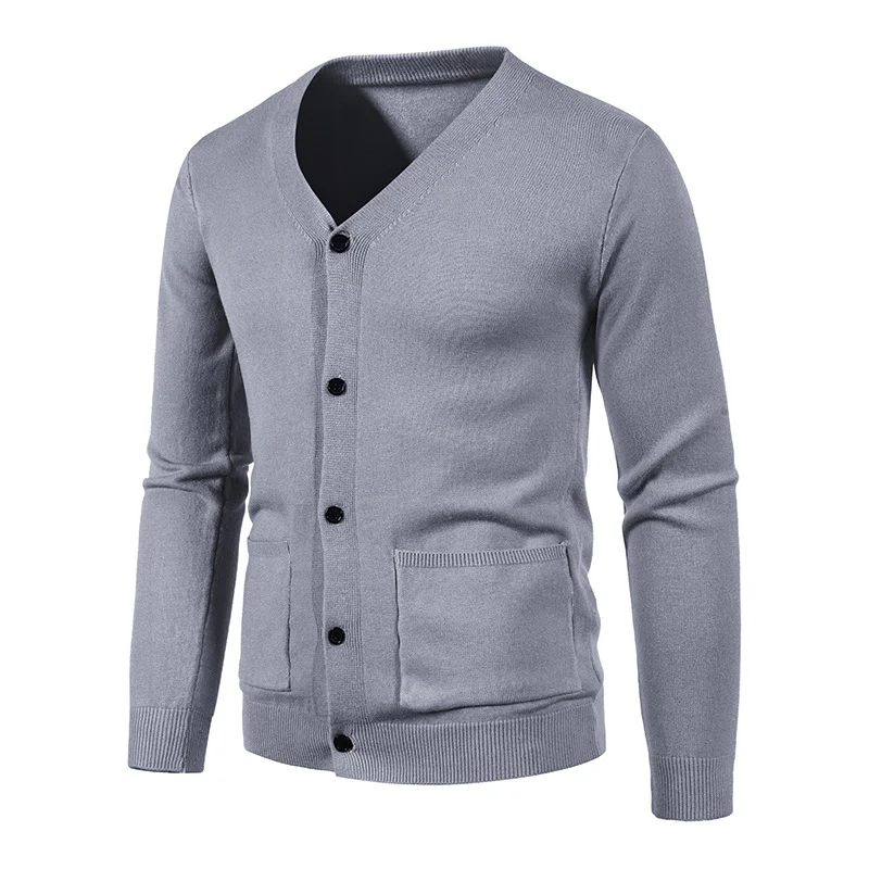 Men's Solid Color V-neck Slim Cardigan Knitted Sweater 10Colors
