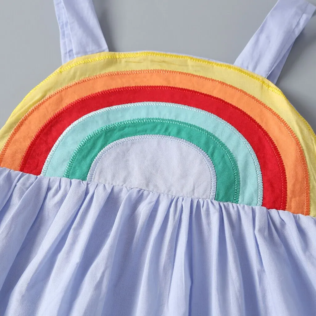 2019 Brand New 1-5Y Infant Kids Baby Girl Rainbow Sling Dress Casual Sleeveless A-Line Backless Sundress Colorful Outfit Clothes