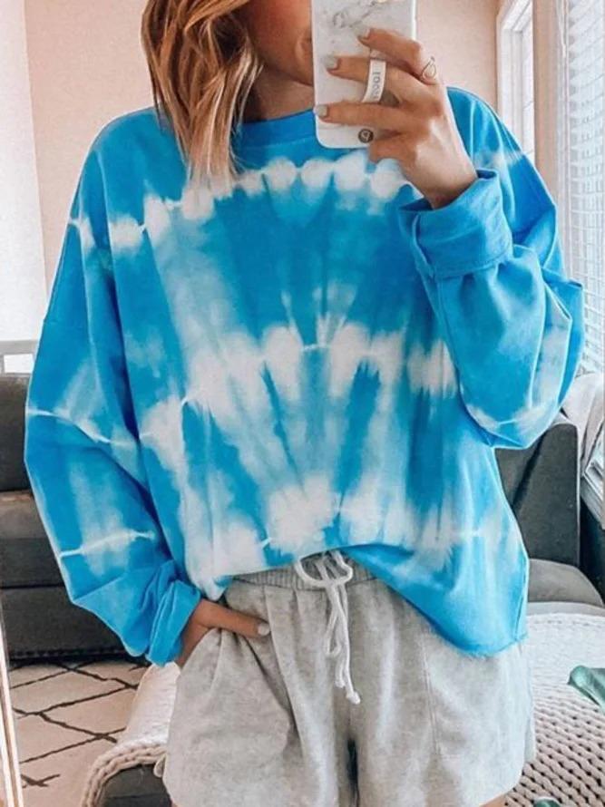 Ombre/Tie-Dye Casual Cotton-Blend Shirts & Tops Sweatshits