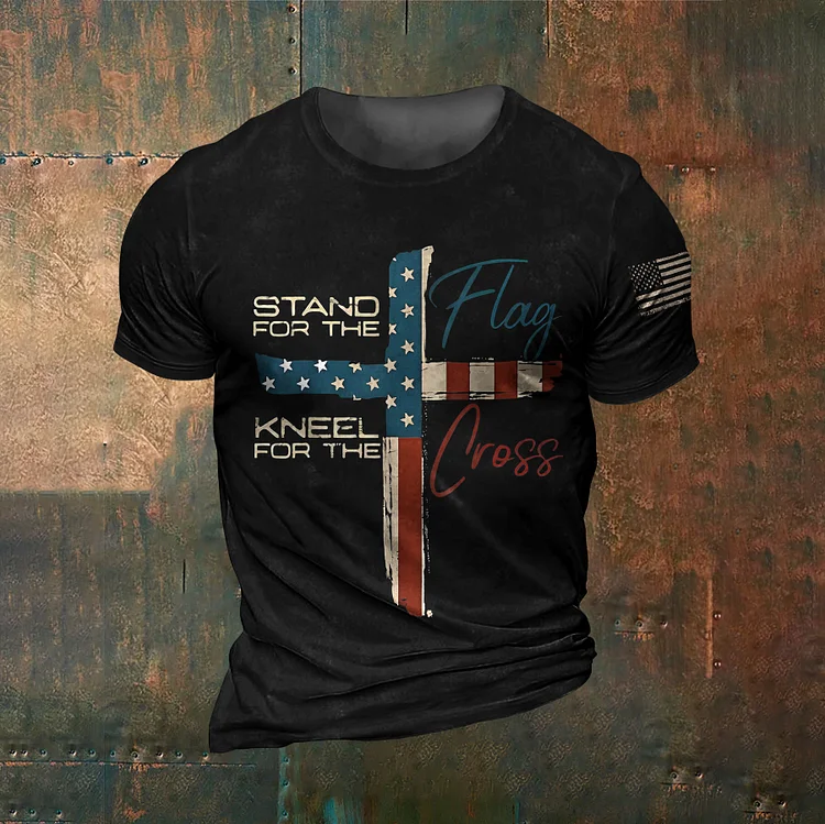 Stand For The Flag Kneel For The Cross Men's Print T-shirt