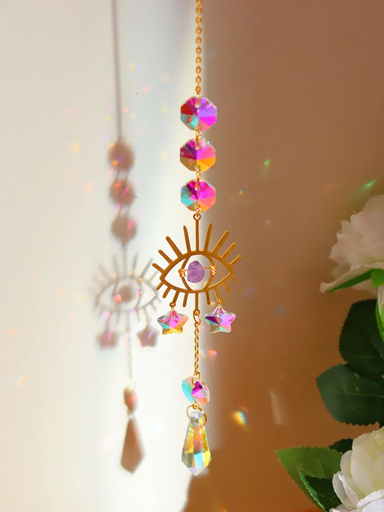Hanging Crystal Star Eye Window Car Prism Moon Bell Pendants