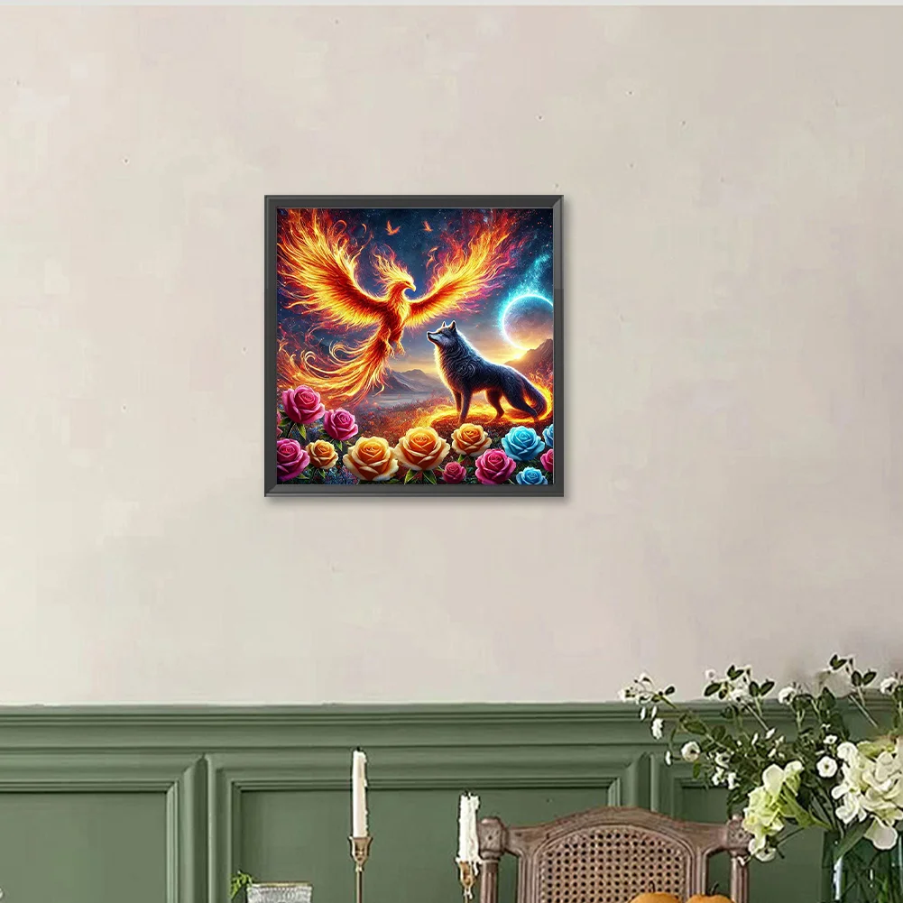 Diamond Painting - Full Round Drill - Rose Phoenix Wolf(Canvas|40*40cm)