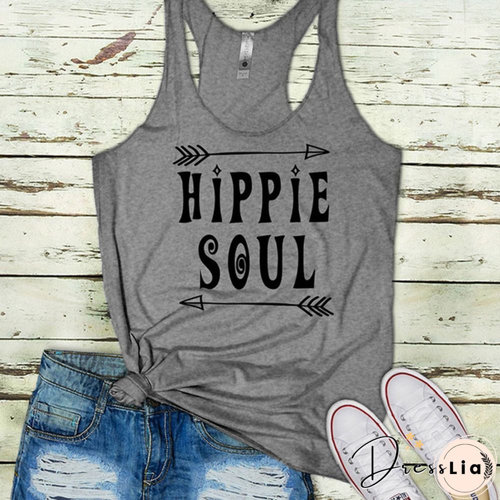 Plus Size Women Fashion Hippie Soul Print Racerback Tank Tops Casual Sleeveless Graphic Tee Shirt Summer Cotton Sport Workout Fintess Yoga Tops Plus Size