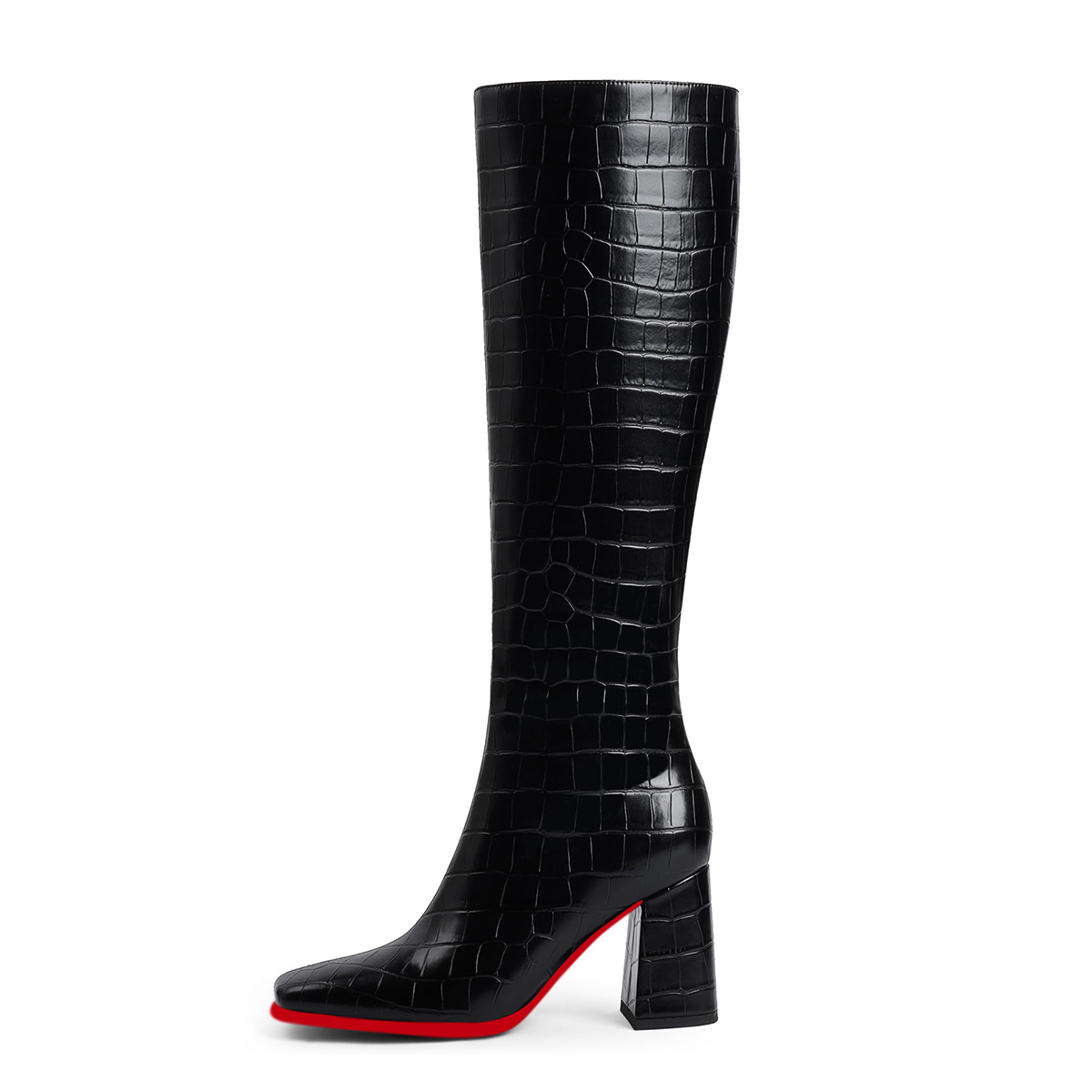95mm Women's Knee Boots Red Bottom Block Chunky Heels Zipper Fashion Sexy Daily Matte Boot-MERUMOTE