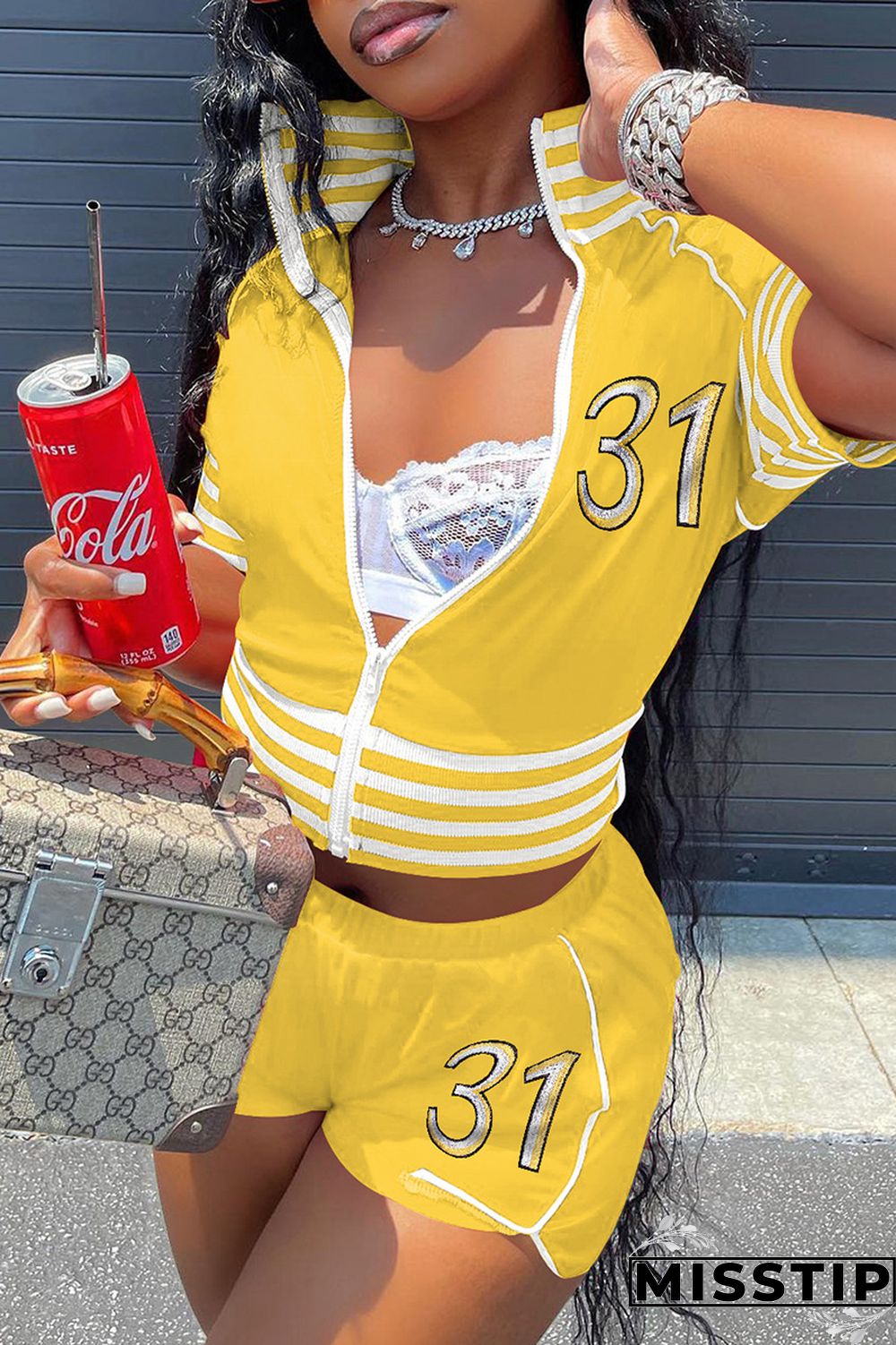 Black Fashion Casual Solid Embroidered Zipper Collar Short Sleeve Two Pieces