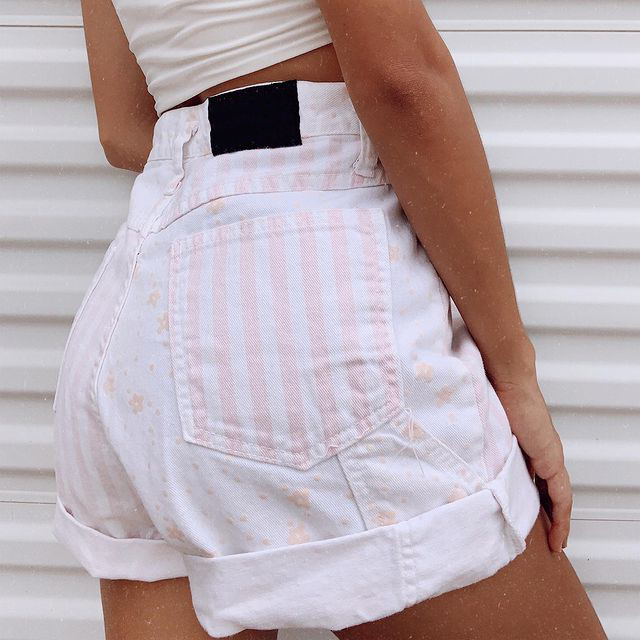 Fashion Striped Stitching Denim Shorts / [blueesa] /