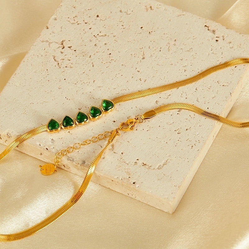 Vintage Style Minimalist Heart Shape 304 Stainless Steel Zircon Inlay Necklace