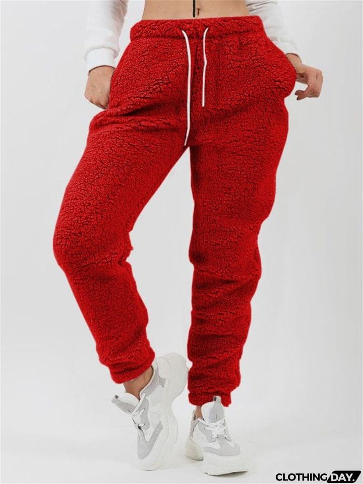 Female Cosy Solid Color Plush Sleepwear Pants