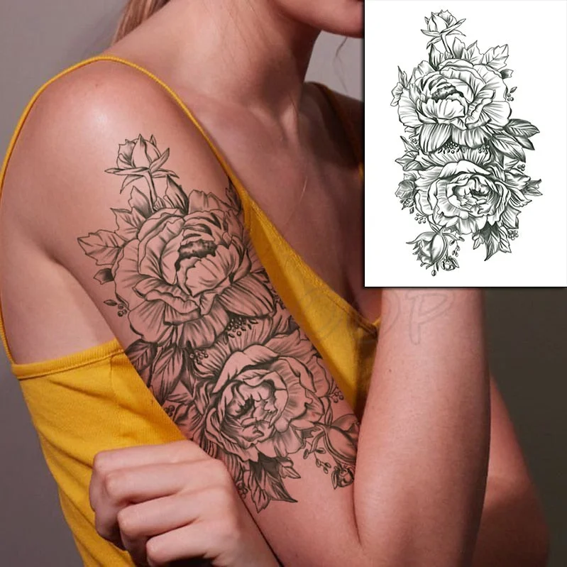 Temporary Tattoo Stickers Rose Sapphire Red Flower Fake Tatto Waterproof Tatoo Back Leg Arm Belly Big Size for Women Men Girl
