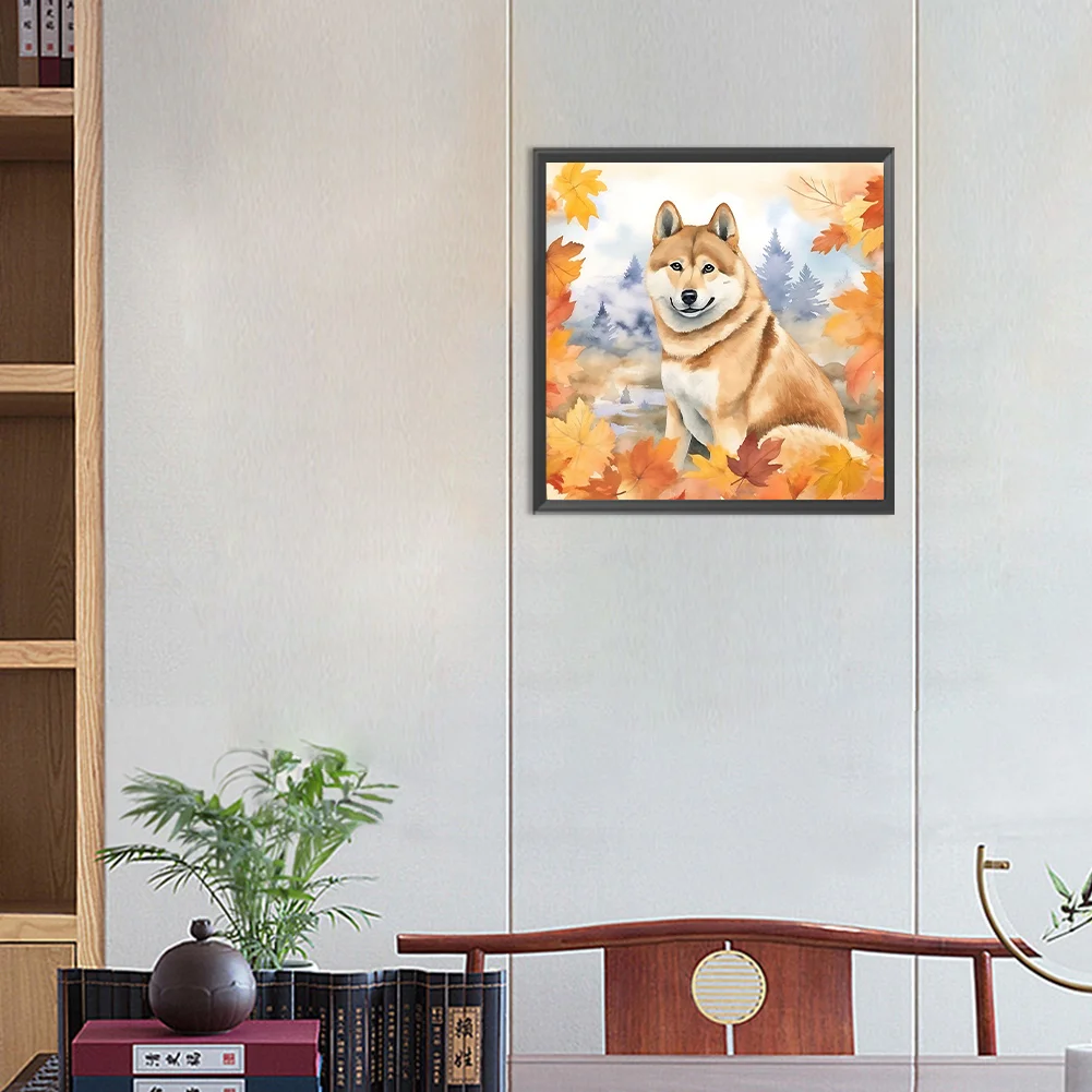 Full Round Diamond Painting 30*30cm - Maple Leaf Puppy