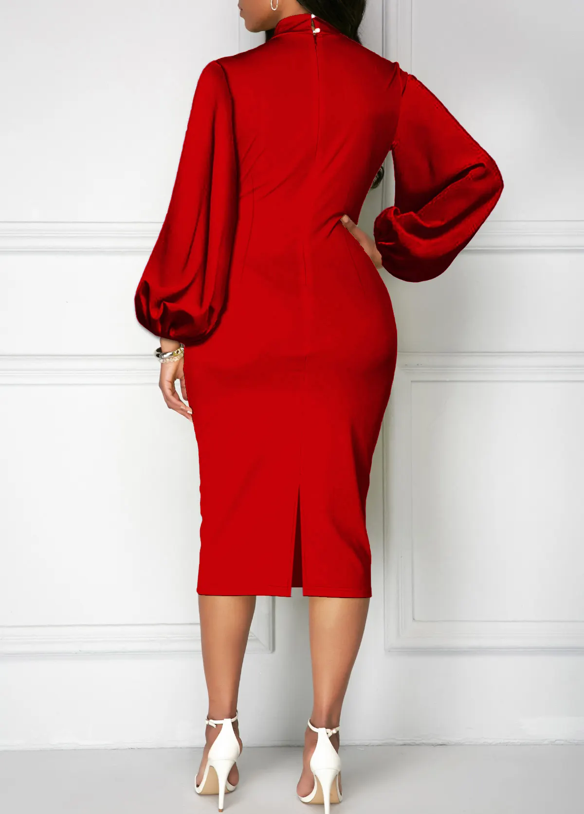 Bowknot Neck Lantern Sleeve Sheath Dress