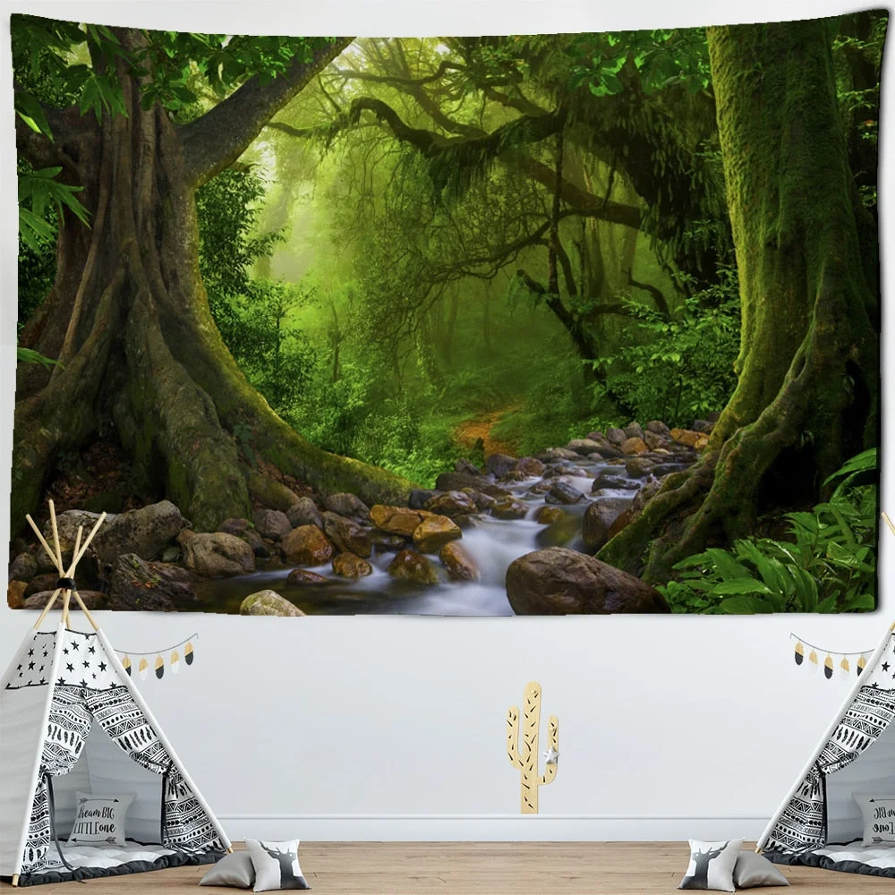 Forest Plant Landscape Tapestry Scenery Wall Hanging Hippie Bedspread Bohemian Psychedelic Tapiz Witchcraft Home Decor