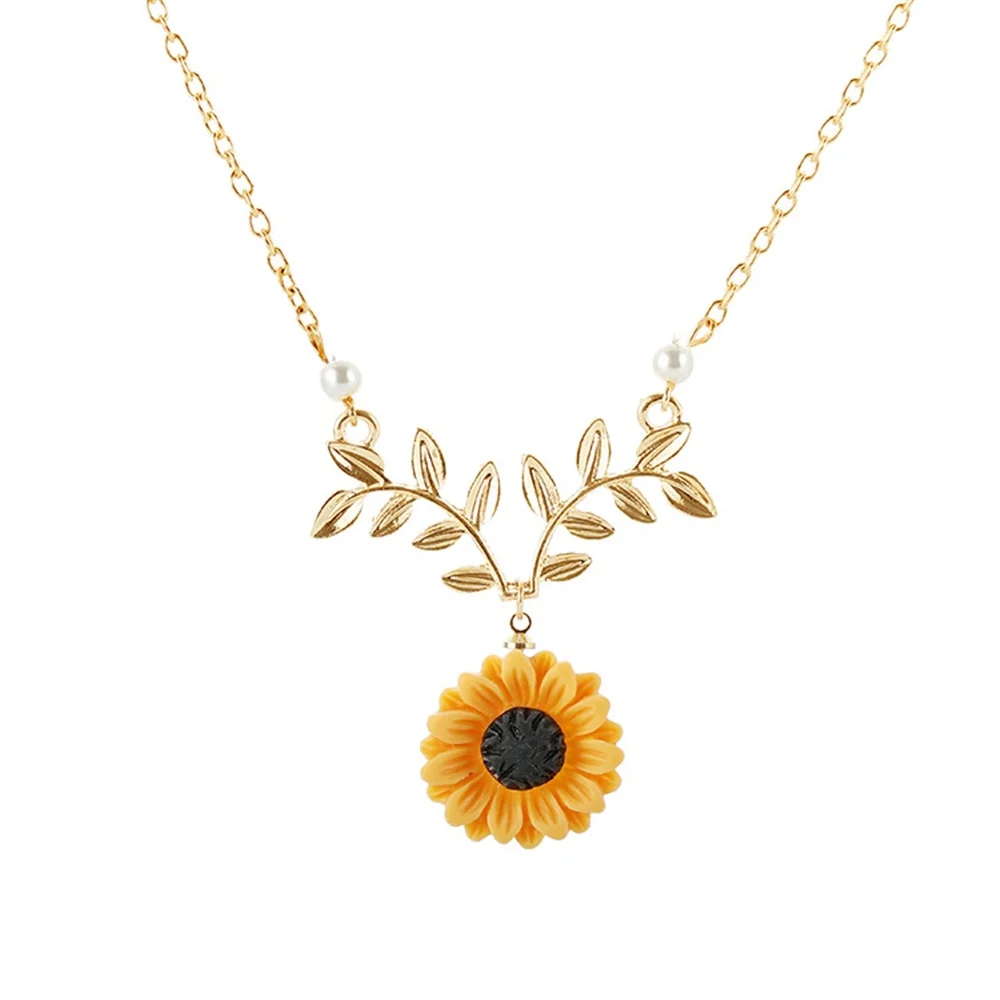 Christmas Gift Delicate Sunflower Pendant Choker Necklace For Women Creative Imitation Pearls Jewelry Necklace Clothes Accessories