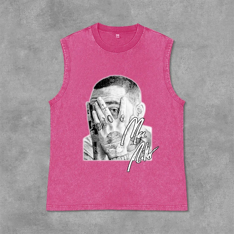 Mac Miller Graphic Print Acid Washed Sleeveless Tank Top SOPULA