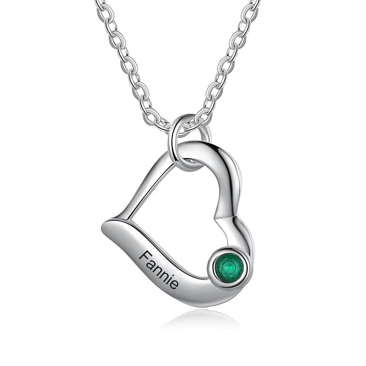 Collar Colgante con 1 Nombre Personalizado 1 Corazón con 1 Piedra de Nacimiento