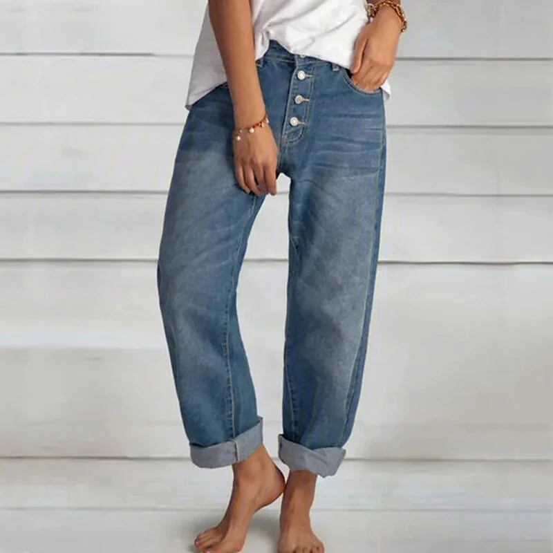 Women's Jeans Slacks Pants Trousers Distressed Jeans Denim Blue Mid Waist Fashion Casual Weekend Side Pockets Micro-elastic Full Length Comfort Plain S M L XL XXL | IFYHOME