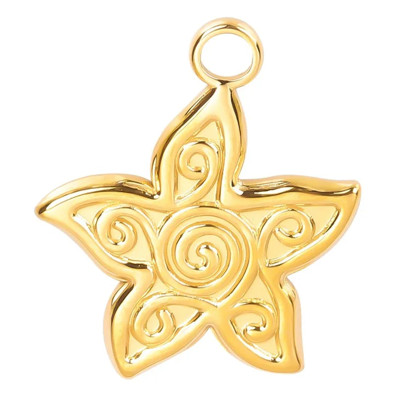 1 Piece 21x18mm Hole 3~3.9mm 304 Stainless Steel 18K Gold Plated Waves Starfish Pendant