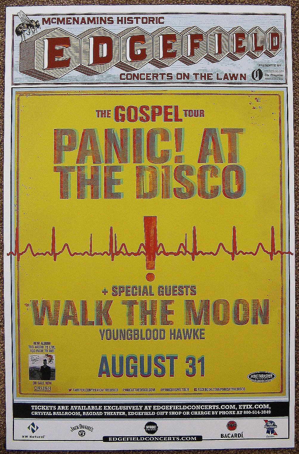 PANIC AT THE DISCO 2014 Gig POSTER Edgefield WALK THE MOON Portland Oreg Concert