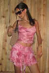 Cami Floral Print Crop Top Ruffle Tassle Pleated Slit Mini Skirt Vacation Matching Set