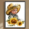 Enfant Cowboy Tournesol Compl&egrave;te Rond Diamant Peinture 30X40CM