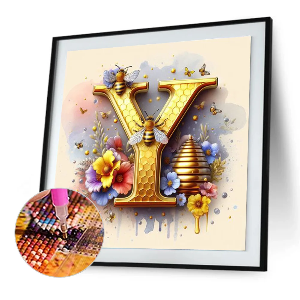 Full Round Diamond Painting 30*30cm - Bee Letter Y