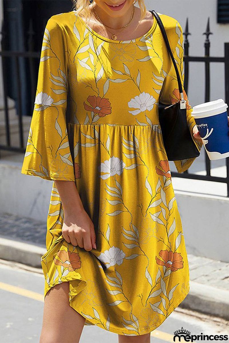 Elegant Not Positioning Printed Fold O Neck A Line Dresses