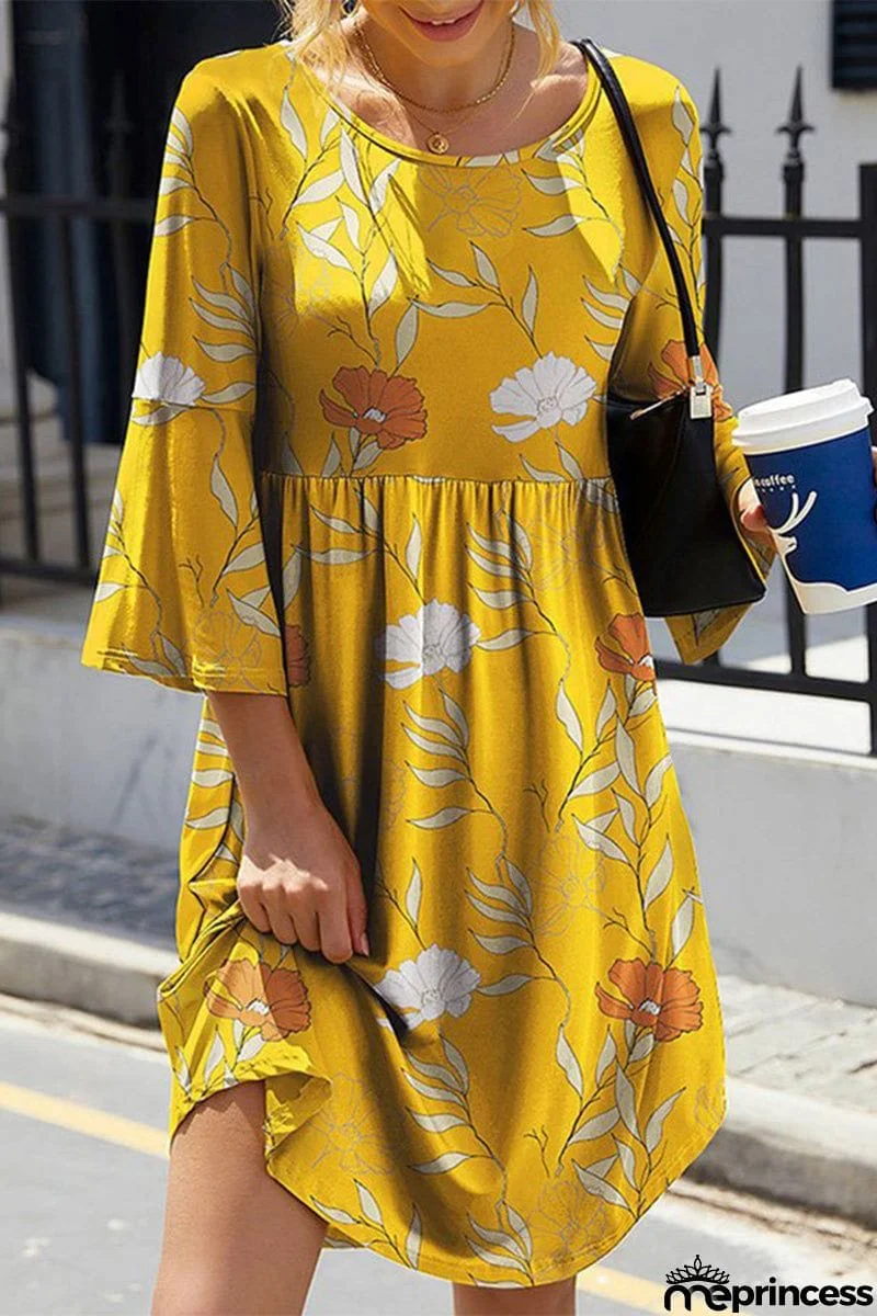 Elegant Not Positioning Printed Fold O Neck A Line Dresses