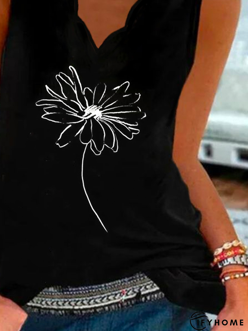 Loose Jersey Casual V Neck Tank & Cami | IFYHOME