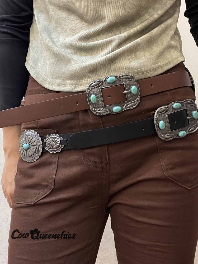 Western Cowboy Simple Retro Belt Brown / One