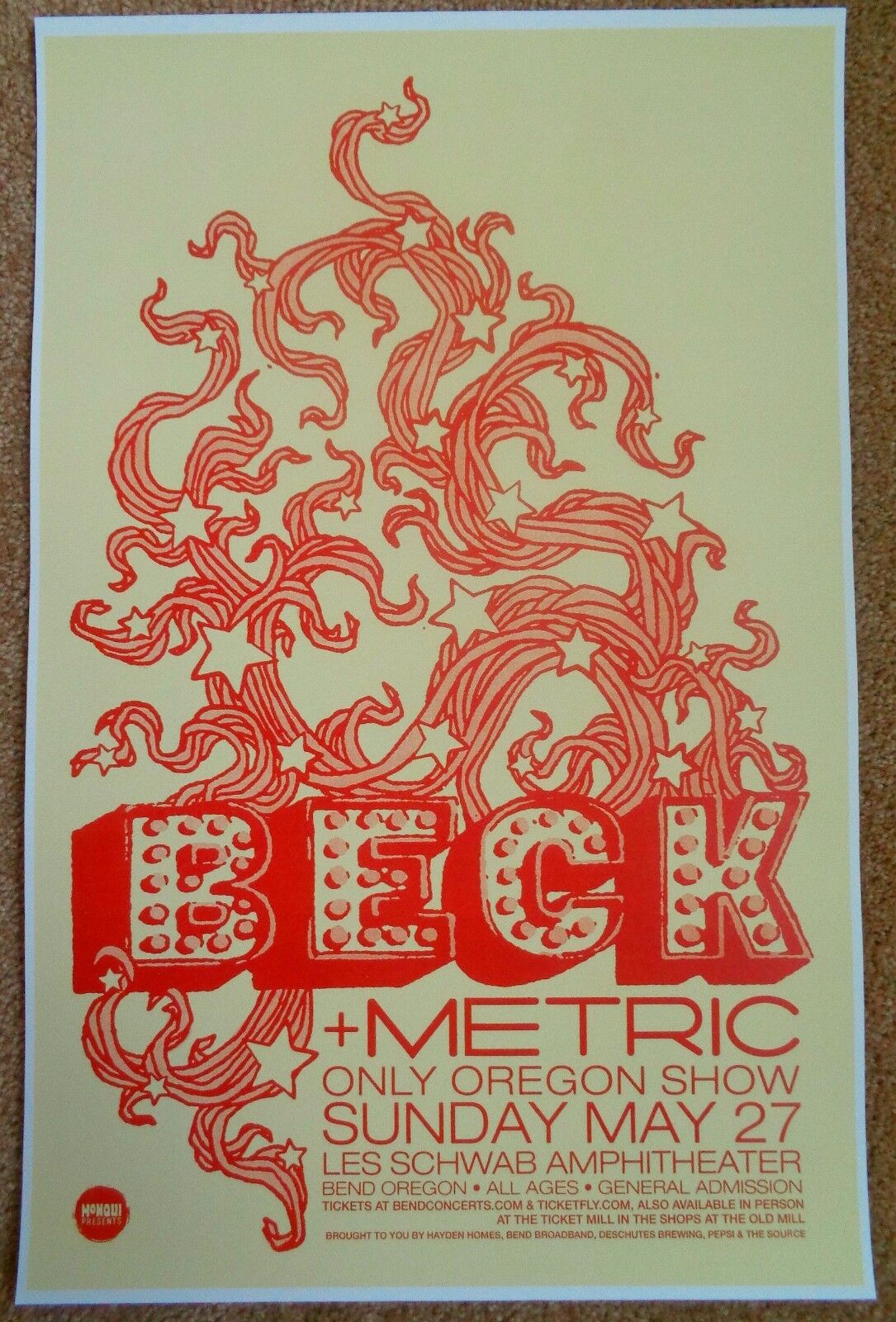 BECK 2012 Gig POSTER Bend Oregon Concert